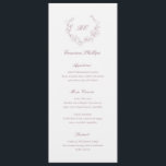 Mauve Monogram Guest Name Elegant Wedding Menu<br><div class="desc">Elegant wedding menu featuring a clean and timeless design with your monogram inside of a wreath crest.  Use the template to add each guest name and skip the place cards.</div>