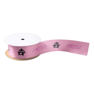 Mauve monogram on pink with black Anarchy logo Satin Ribbon