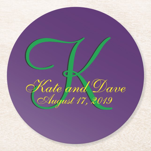 Mauve Monogram Purple Fab Round Paper Coaster (Front)
