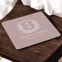 Mauve Monogram Wedding Floral Crest Elegant