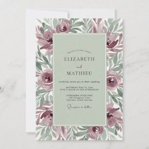 Mauve Moody Botanical Wedding Invitation