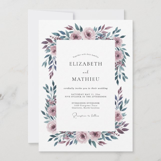 Mauve Moody Romantic Wedding Invitation (Front)
