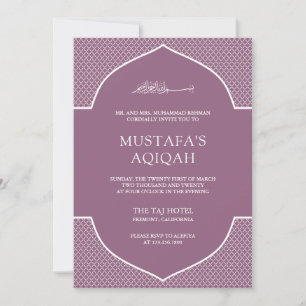 Mauve Moroccan Islamic Muslim Aqiqah Invitation