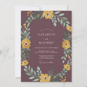 Mauve Mustard Foliage Eucalyptus Wedding Invitation
