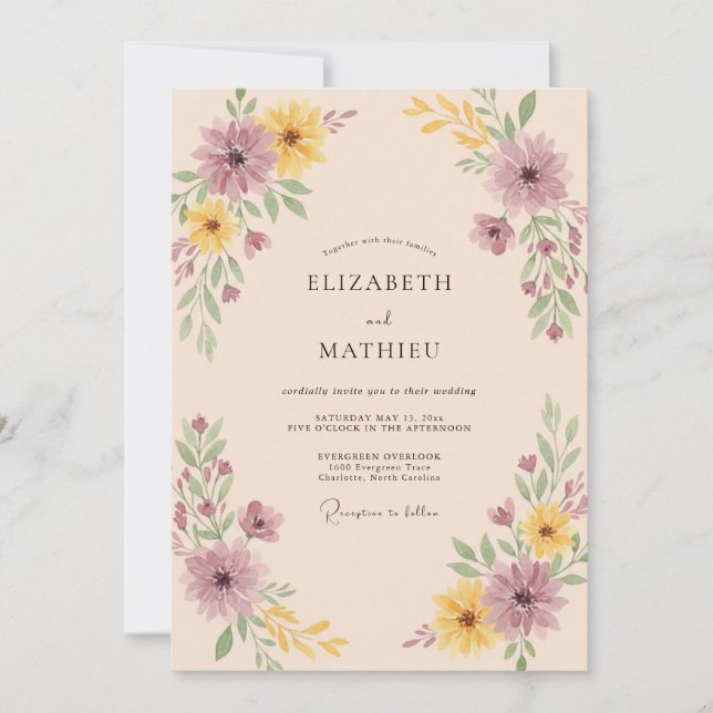 Mauve Muted Autumnal Wedding Invitation (Front)