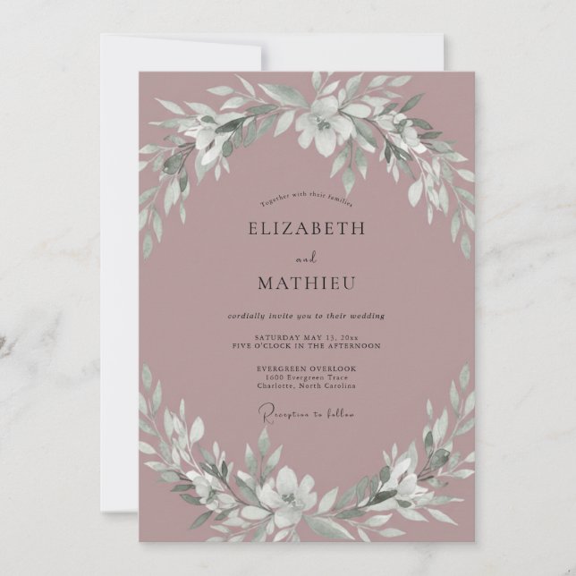 Mauve Muted Botanical Romantic Wedding Invitation (Front)