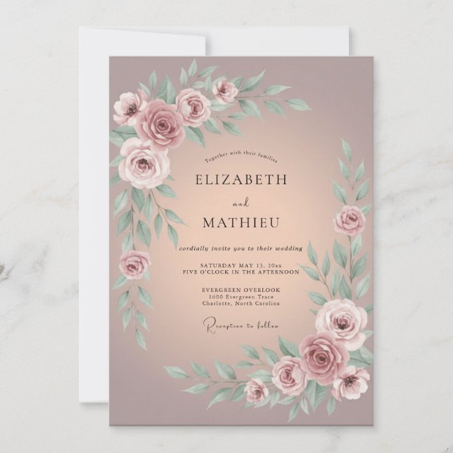 Mauve Muted Botanical Wedding Invitation (Front)