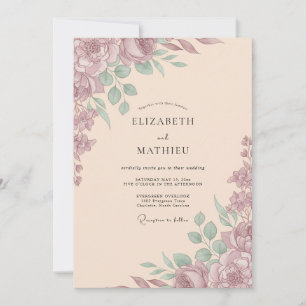 Mauve Muted Romantic Wedding Invitation