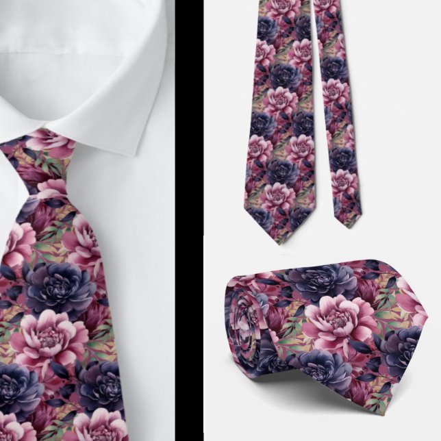 Mauve Navy Blue Blush Pink Floral Tie (Creator Uploaded)