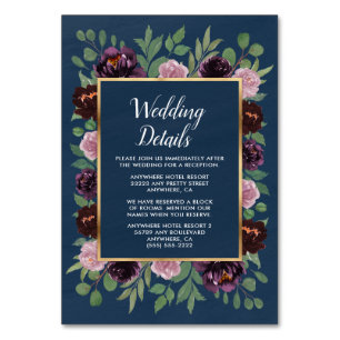 Mauve Navy Blue Gold Plum Wedding Enclosure Cards