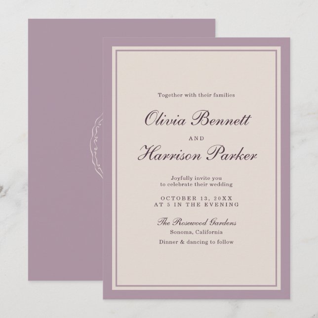 Mauve Old Money Wedding Invitation (Front/Back)