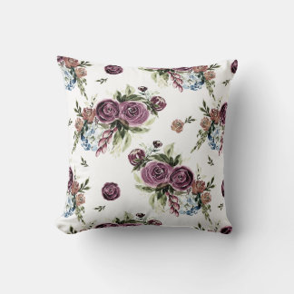 Mauve & Olive Modern Watercolor Floral Cushion