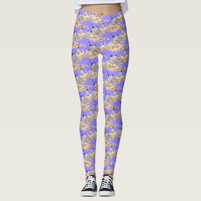 Mauve or Purple Colour California Quail Birds Leggings (Front)