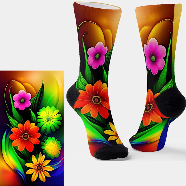 Mauve Orange Yellow Flowers on Gold & Green Socks (Creator Uploaded)