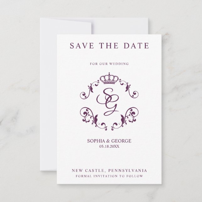 Mauve Ornamental Border with Crown & Initials (Front)