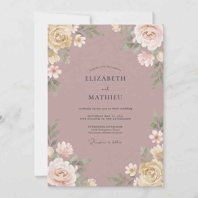 Mauve Painterly Blossom Wedding Invitation (Front)