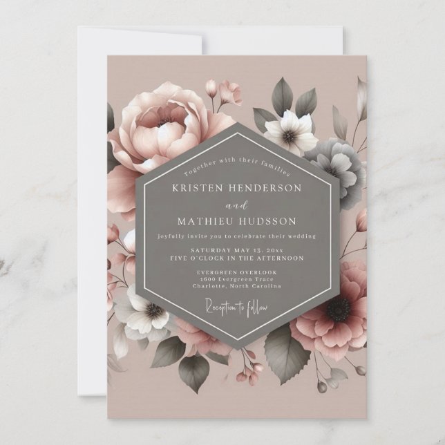 Mauve Painterly Botanical Wedding Invitation (Front)