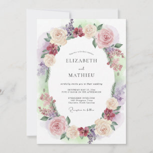 Mauve Pale Blush Wreath Wedding Invitation