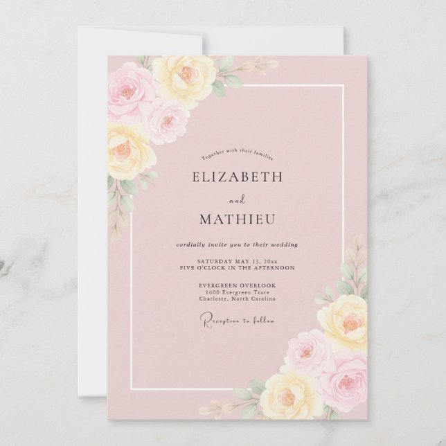 Mauve Pastel Peony Wedding Invitation (Front)