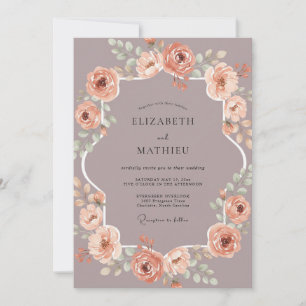 Mauve Peach Botanical Watercolor Wedding Invitation