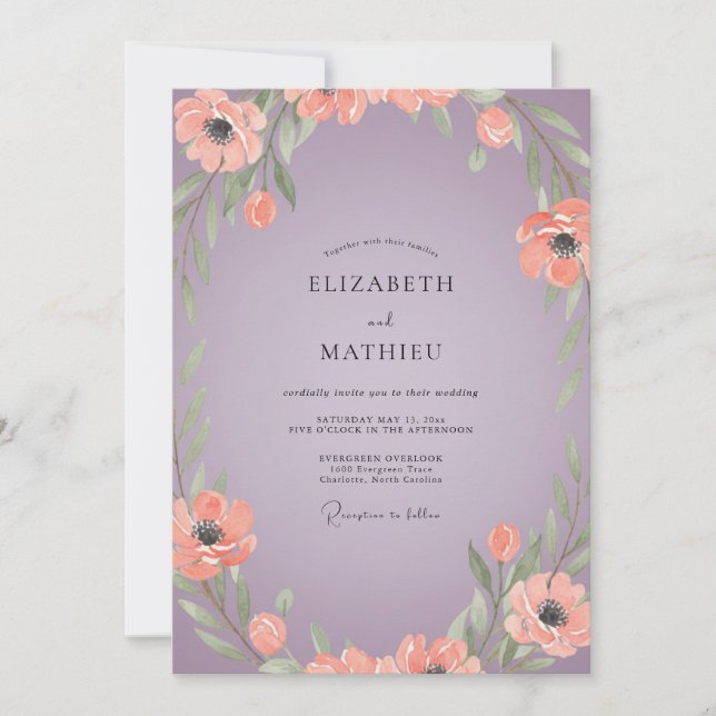 Mauve Peach Poppy Wedding Invitation (Front)