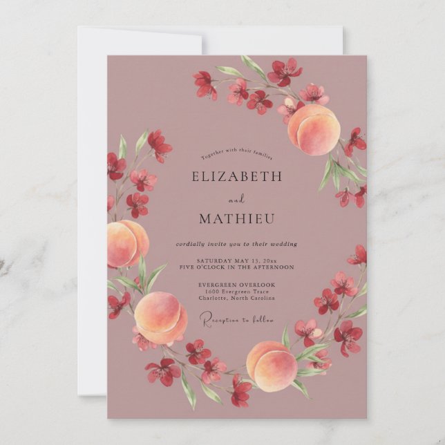 Mauve Peachy Blossom Romantic Wedding Invitation (Front)