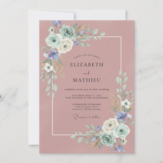 Mauve Periwinkle Foliage Eucalyptus Wedding Invitation (Front)