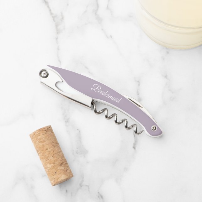 Mauve Personalised Wedding Bridesmaid Corkscrew (Front)
