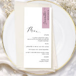 Mauve Personalised with Guest Name Elegant Menu<br><div class="desc">Why spend in place cards and menu cards when you can have an elegant All-in-one elegant Menu personalised with each guest name! Contemporary, simple and elegant design with beautiful modern hand written calligraphy. Stripe on the top right corner in mauve tone with guest name in black. Back in same mauve...</div>