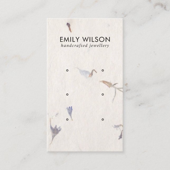 MAUVE PETAL HANDMADE PAPER 3 STUD EARRING DISPLAY BUSINESS CARD (Front)