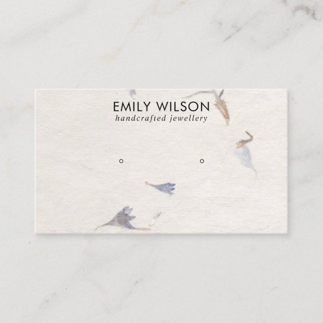MAUVE PETAL HANDMADE PAPER STUD EARRING DISPLAY BUSINESS CARD (Front)