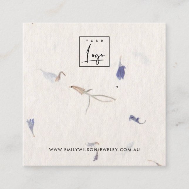 MAUVE PETAL HANDMADE PAPER  STUD EARRING DISPLAY SQUARE BUSINESS CARD (Front)