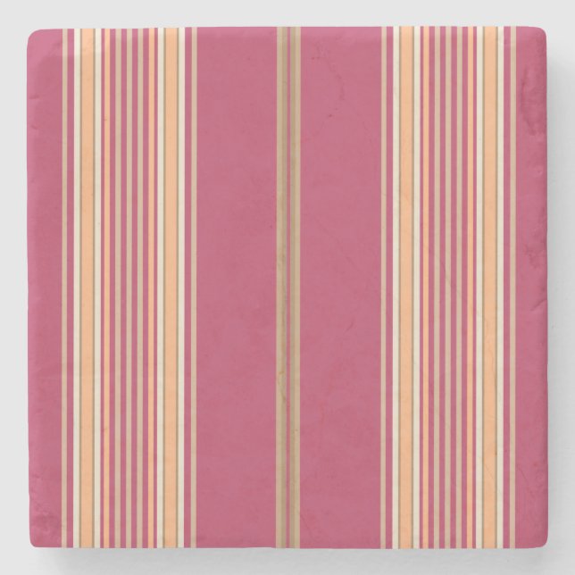 Mauve Pink and Ecru, Stripes Square Coaster (Front)