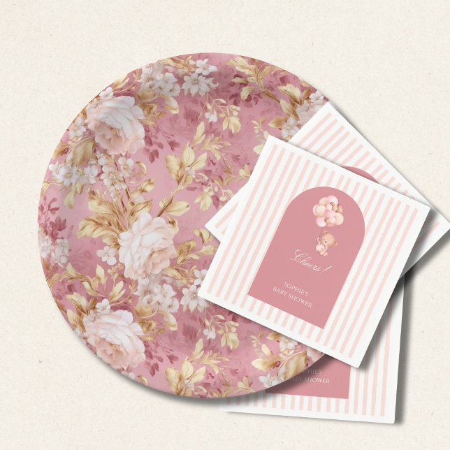 Mauve Pink And Golden Brown Floral Accents Paper Plate (Creator Uploaded)