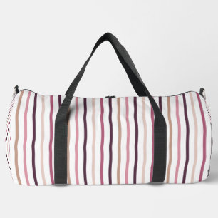 Mauve Pink and Plum Vertical Stripes Aesthetic Duffle Bag