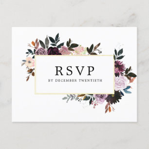 Mauve Pink and Purple Floral DIY Wedding Response Invitation Postcard