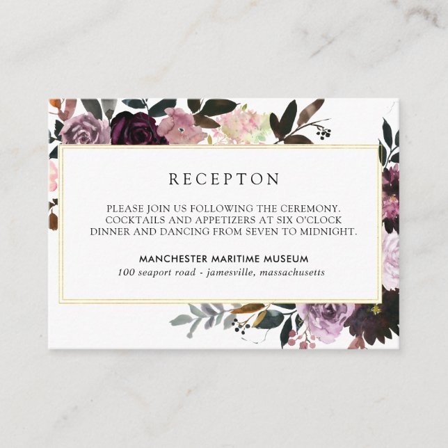 Mauve Pink and Purple Floral Wedding Reception Enclosure Card (Front)