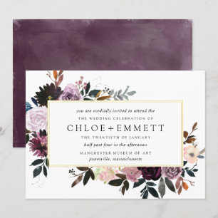 Mauve Pink and Purple Plum Floral Wedding Invitation