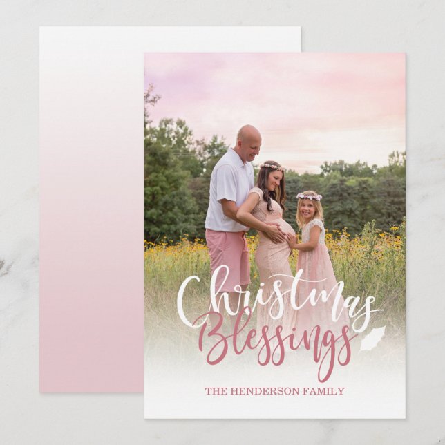 Mauve Pink and White Photo Christmas Card (Front/Back)