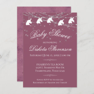 Mauve PInk Baby Shower   Unicorn String Lights Invitation