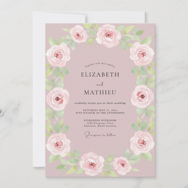 Mauve Pink Bloom Wedding Invitation (Front)