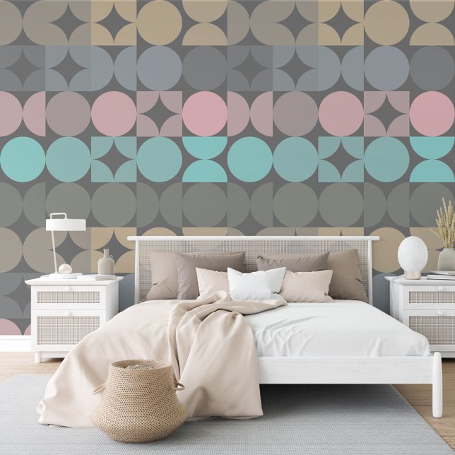 Mauve Pink Blue Beige Grey Circles Squares Pattern Wallpaper (Creator Uploaded)