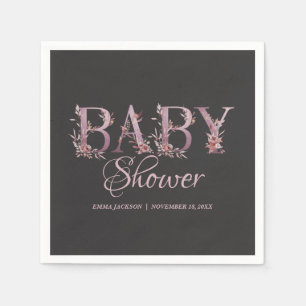 Mauve Pink Elegant Floral Chic Girl's Baby Shower Napkin