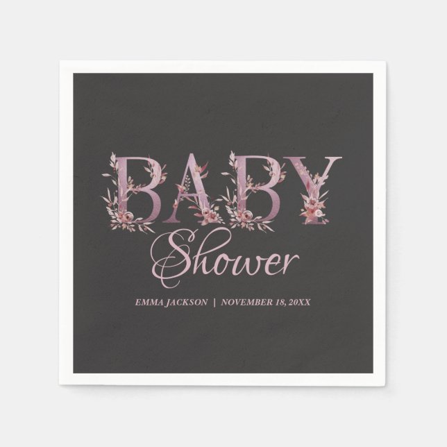 Mauve Pink Elegant Floral Chic Girl's Baby Shower Napkin (Front)