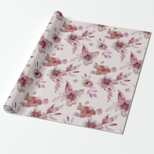 Mauve Pink Elegant Floral Chic Girl's Baby Shower Wrapping Paper