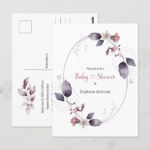 Mauve Pink Floral Botanical Baby Shower Invitation Postcard