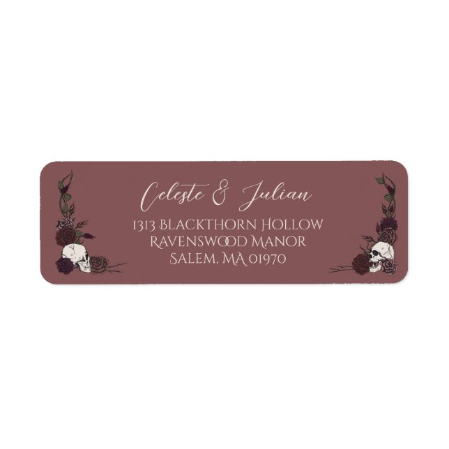 Mauve Pink Floral Skull Gothic Return Address (Front)