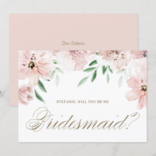 Mauve Pink Floral WIll You Be My Bridesmaid Card