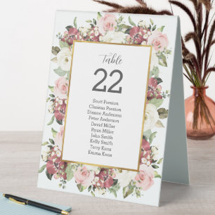 Mauve Pink Florals Gold Wedding Table Assignment