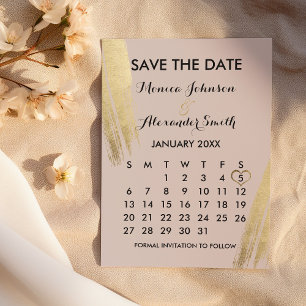 Mauve Pink Gold Brushstrokes Calendar Save The Date